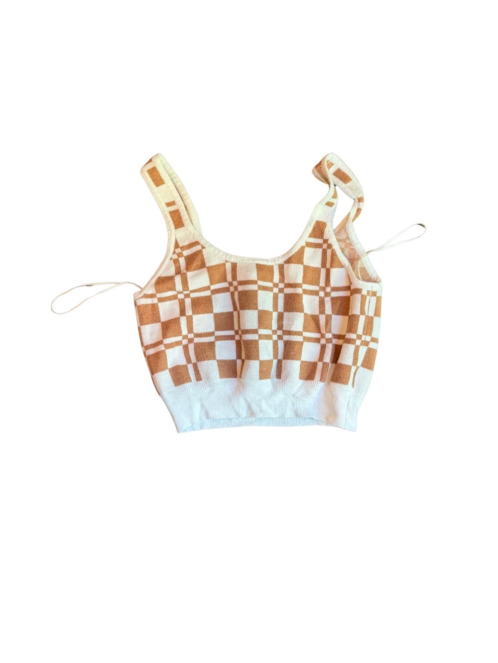 Kendall & Kylie White & Tan Checker Knit Crop Tank